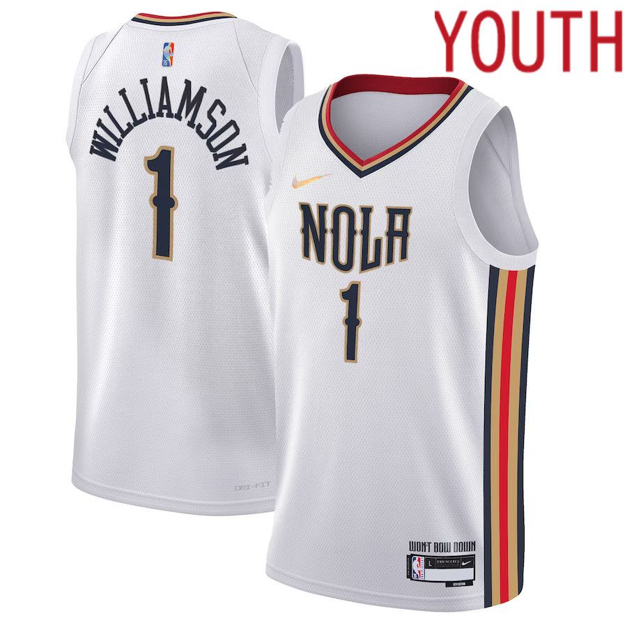Youth New Orleans Pelicans 1 Zion Williamson Nike White City Edition 2021-22 Swingman NBA Jersey